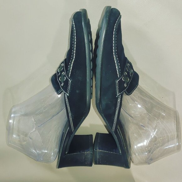 Coach Black Leather Size 7.5 Block Heels Slip On Mules Loafers Iris Suede Square - Picture 11 of 14